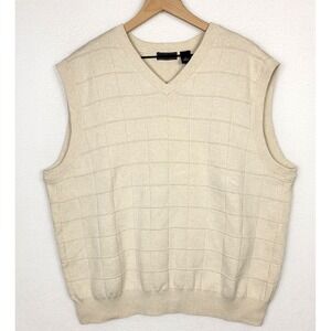 VTG 90s Saddlebred Mens Sweater Vest XL Cotton Grid Beige Minimalist